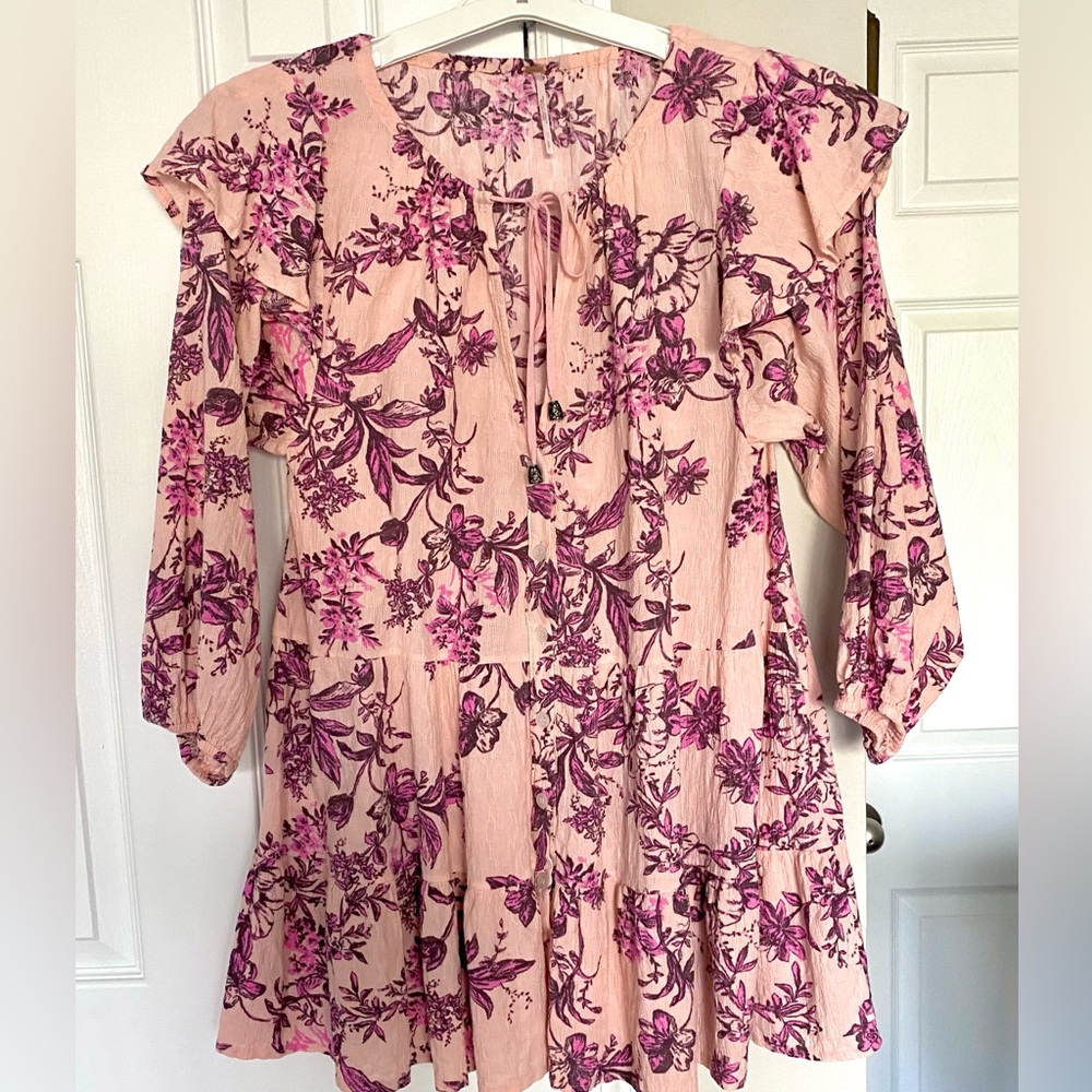Free People Tiered Flounce Button Down Dress.  Light weight cotton, long sleeve